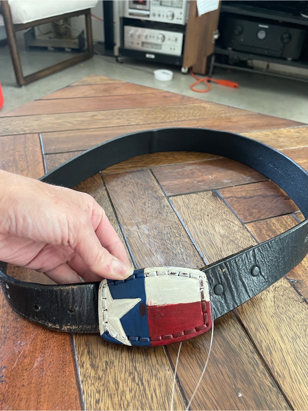 Hand Painted Texas Flag Italian Leather Belt, Women’s M / Men’s S, Western Boho